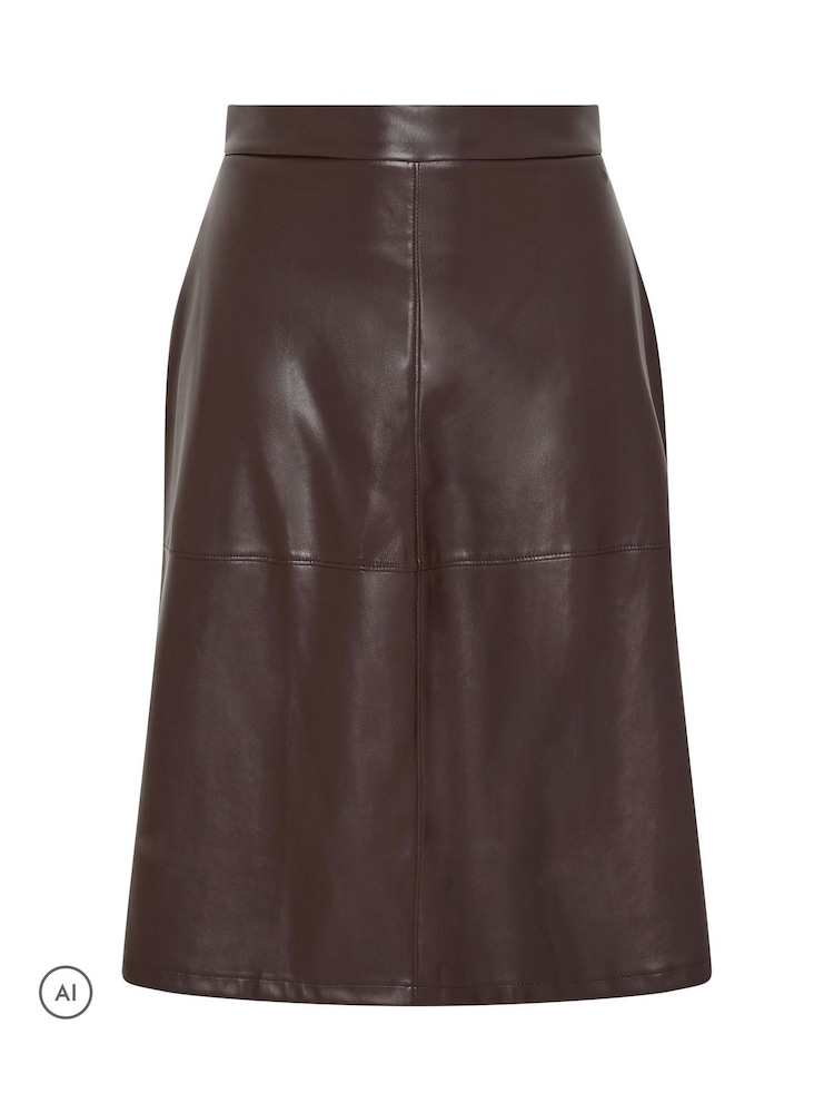 Yours Curve Brown Faux Leather Skirt - Image 5 of 5