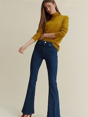 Inky Blue Stretch Flare Jeans - Image 1 of 7