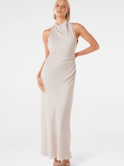 Forever New White Michelle Open Back Satin Maxi Dress - Image 1 of 4