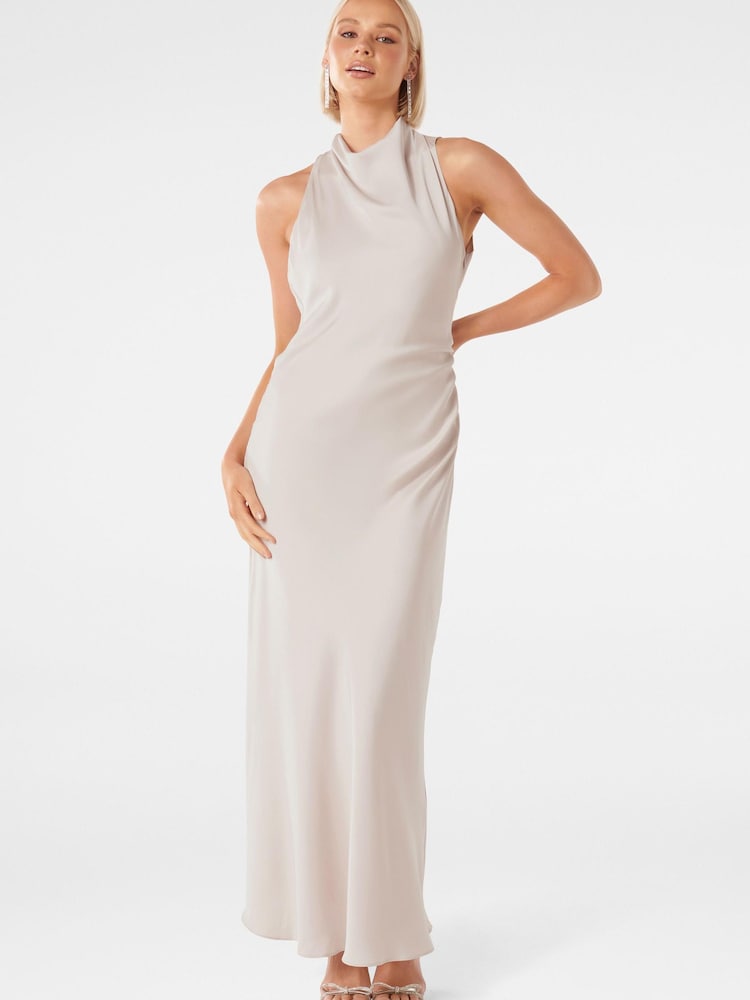 Forever New White Michelle Open Back Satin Maxi Dress - Image 1 of 4