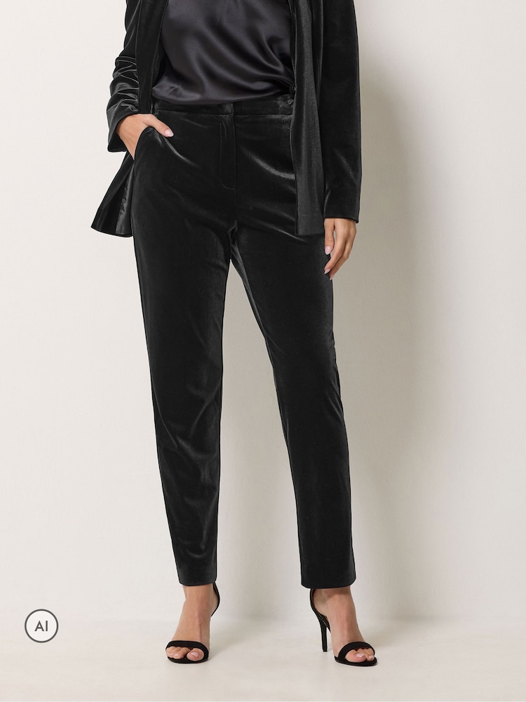 M&Co Black Velvet Tapered Trousers - Image 1 of 6 M&Co Black Velvet Tapered Trousers - Image 1 of 6