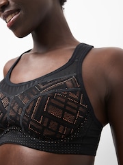 Black/Coral Next Active Sports Lace Overlay High Impact Wired Bra - Image 3 of 4