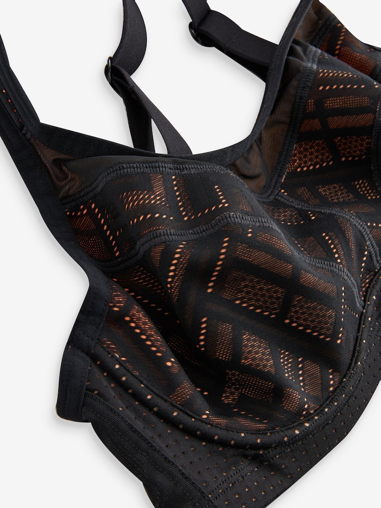 Black/Coral Next Active Sports Lace Overlay High Impact Wired Bra - Image 4 of 4