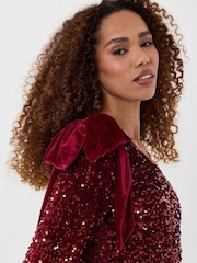 Threadbare Red Sequin Slash Neck Top with Bow Detail - Image 4 of 5