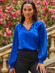 Plisse Sleeve Tie Neck Blouse - Image 1 of 5