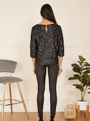 Yumi Black Sequin Slit Sleeve Top - Image 2 of 5
