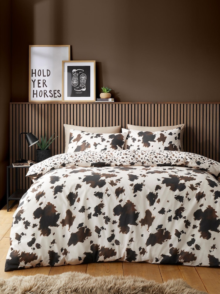 Fusion Natural Cow Print Easy Care Duvet Cover & Pillowcase Set - Image 1 of 5 Fusion Natural Cow Print Easy Care Duvet Cover & Pillowcase Set - Image 1 of 5