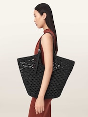 AllSaints Black Ara Cotton Knit East/West Tote Bag - Image 1 of 7
