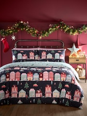 Fusion Navy Christmas Houses Duvet Cover & Pillowcase Set - Image 1 of 4