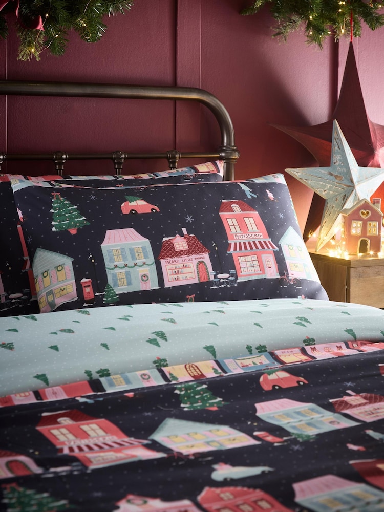 Fusion Navy Christmas Houses Duvet Cover & Pillowcase Set - Image 2 of 4 Fusion Navy Christmas Houses Duvet Cover & Pillowcase Set - Image 2 of 4