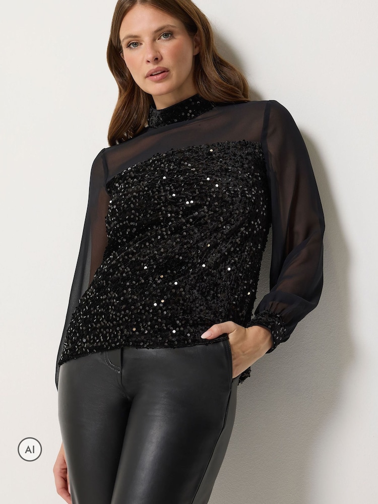 M&Co Chiffon-Oberteil aus Samt mit Pailletten - Bild 1 von 4
