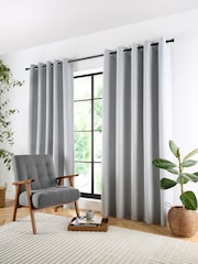 Curtina Silver Plain Twill Blackout Pair of Eyelet Curtains - Image 2 of 5
