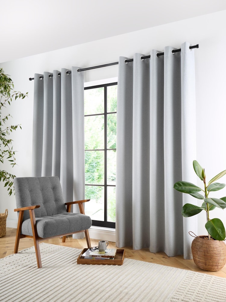 Curtina Silver Plain Twill Blackout Pair of Eyelet Curtains - Image 2 of 5 Curtina Silver Plain Twill Blackout Pair of Eyelet Curtains - Image 2 of 5