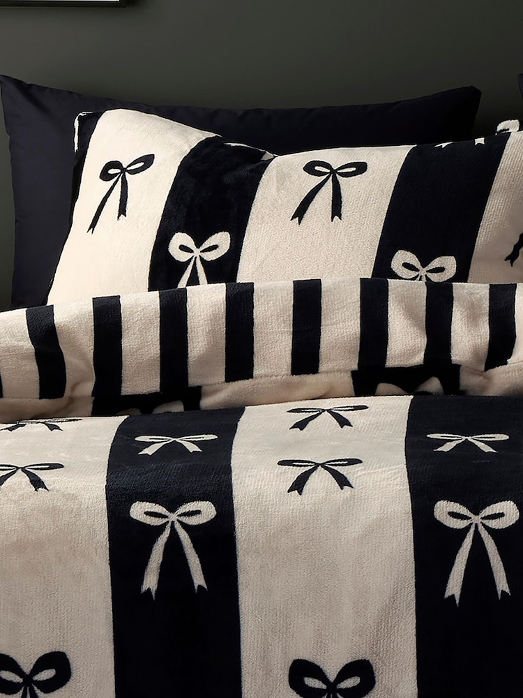 Fusion Monochrome Bows Fleece Duvet Cover & Pillowcase Set - Image 2 of 5 Fusion Monochrome Bows Fleece Duvet Cover & Pillowcase Set - Image 2 of 5
