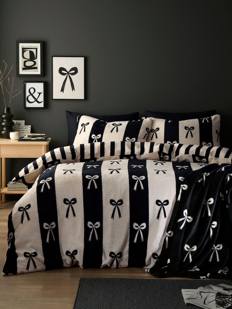 Fusion Monochrome Bows Fleece Duvet Cover & Pillowcase Set - Image 5 of 5 Fusion Monochrome Bows Fleece Duvet Cover & Pillowcase Set - Image 5 of 5