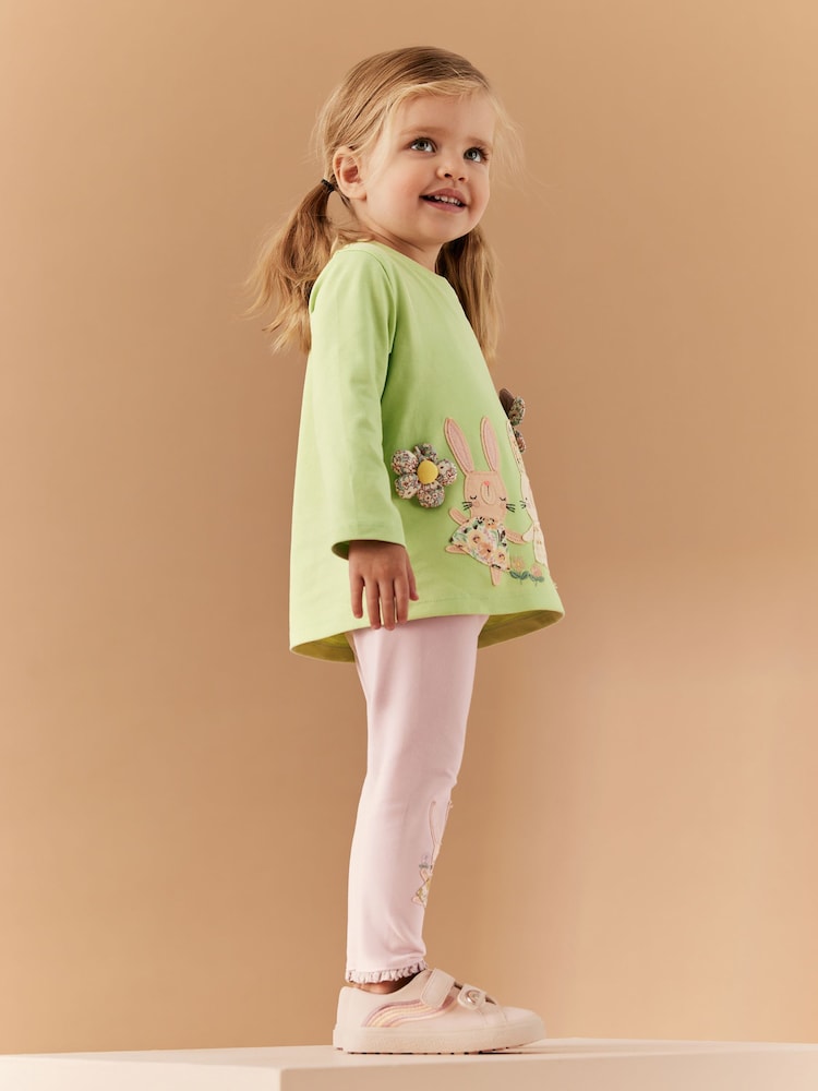 Grüner Schöner Hase - Langärmeliges T-Shirt und Leggings Set (3 Monate - 7 Jahre) - Bild 1 von 7
