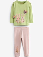 Grüner Schöner Hase - Langärmeliges T-Shirt und Leggings Set (3 Monate - 7 Jahre) - Bild 5 von 7
