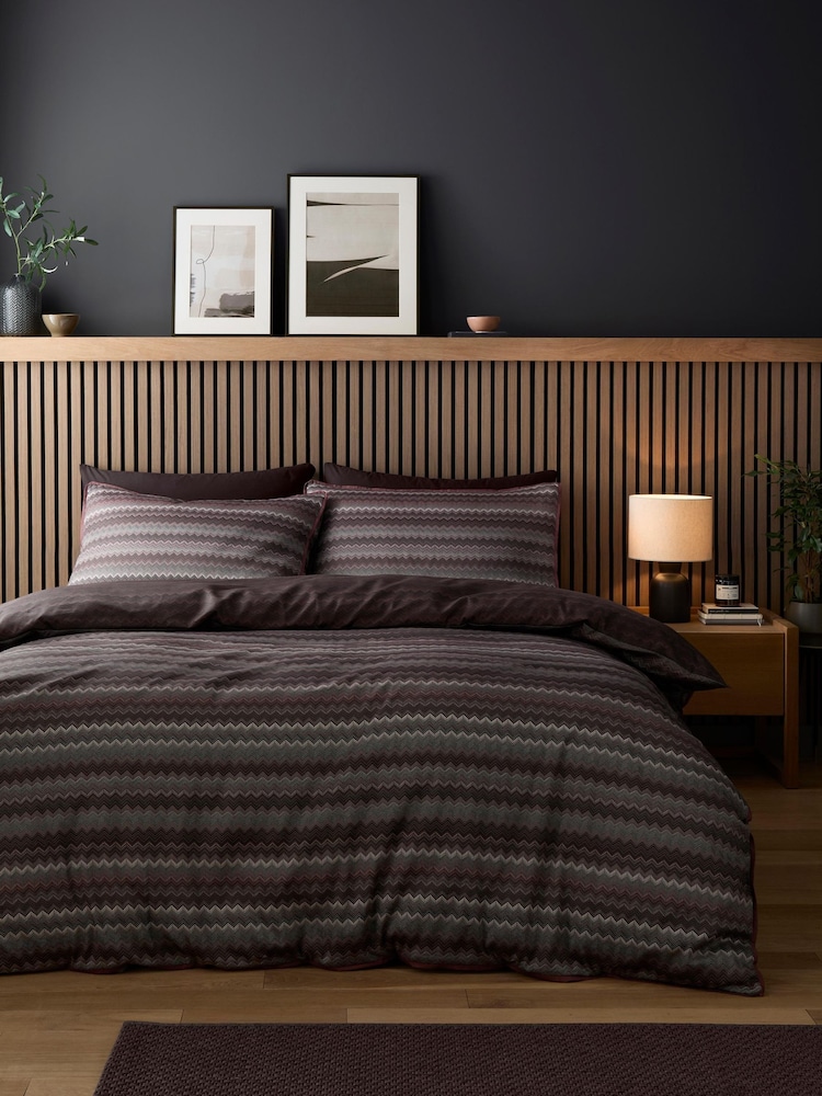 Appletree Chocolate Chevron Stripe Duvet Cover & Pillowcase Set - Image 1 of 4 Appletree Chocolate Chevron Stripe Duvet Cover & Pillowcase Set - Image 1 of 4