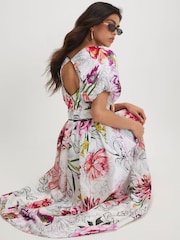 River Island 花柄パフスリーブミディワンピース - 画像 2 / 4