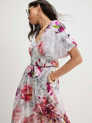 River Island 花柄パフスリーブミディワンピース - 画像 3 / 4