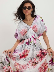 River Island 花柄パフスリーブミディワンピース - 画像 4 / 4