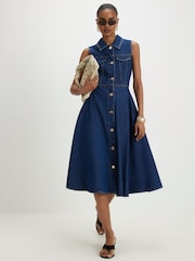 River Island Blue Long Sleeve Denim Midi Shirt Dress - Image 1 of 4