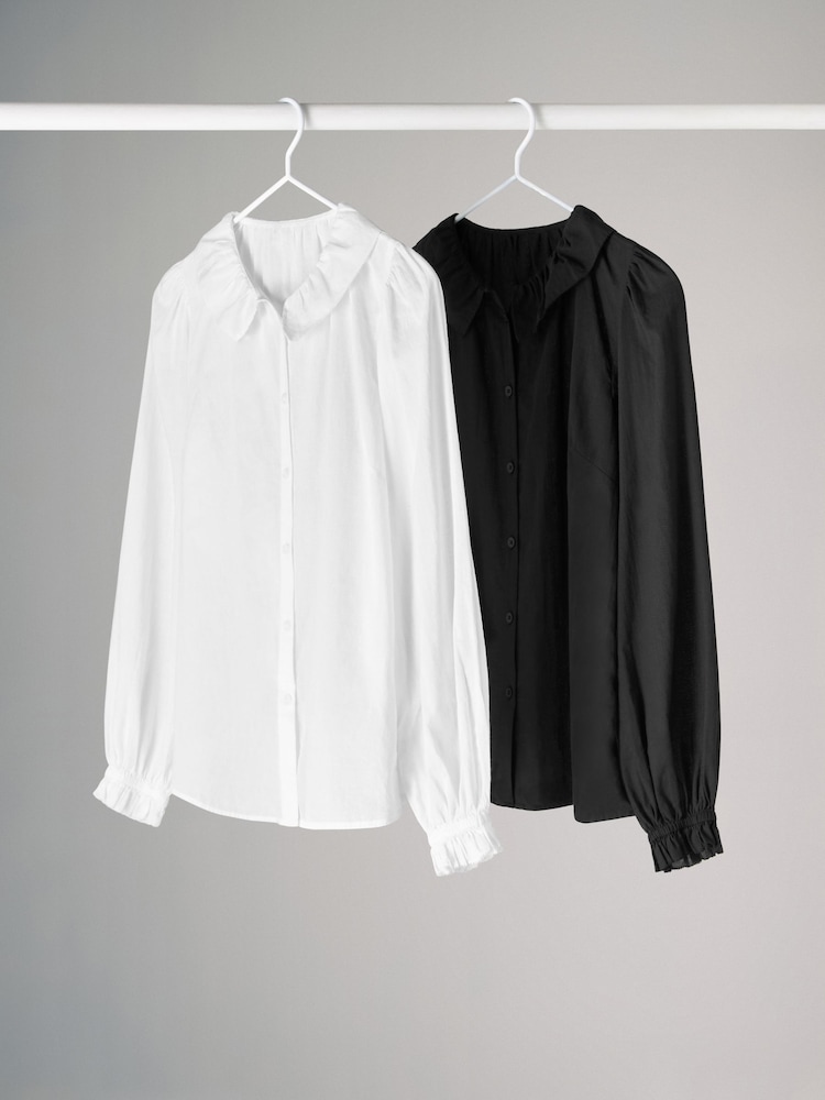 The Set Black/White 2 Pack Voile 100% Cotton Blouses - Image 1 of 13