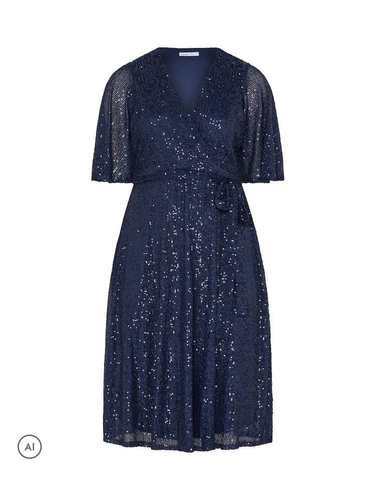 blue sequin wrap dress Buy Yours Curve London Finish from Next Indonesia Size:IT 35 - US 5 Elegant Midi Dress Women Black Velvet Maternity Dress Mini dress comfortable fit that sits