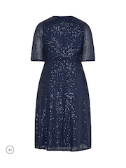 Yours Curve Blue London Sequin Finish Wrap Dress - Image 5 of 5