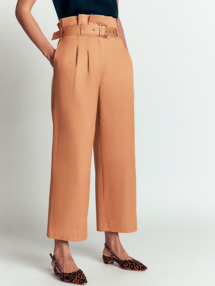 Boden Brown Paperbag Waist Trousers - Image 1 of 4