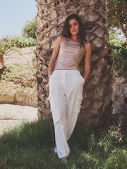 White Smart Linen Blend Cargo Taper Trousers - Image 1 of 6