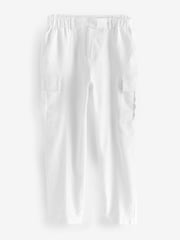 White Smart Linen Blend Cargo Taper Trousers - Image 5 of 6