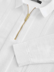 White Quarter Zip 100% Cotton Long Sleeve Knitted Polo Shirt (3-16yrs) - Image 4 of 5