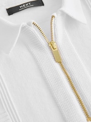 White Quarter Zip 100% Cotton Long Sleeve Knitted Polo Shirt (3-16yrs) - Image 5 of 5