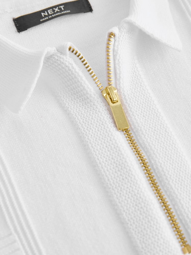 White Quarter Zip 100% Cotton Long Sleeve Knitted Polo Shirt (3-16yrs) - Image 5 of 5