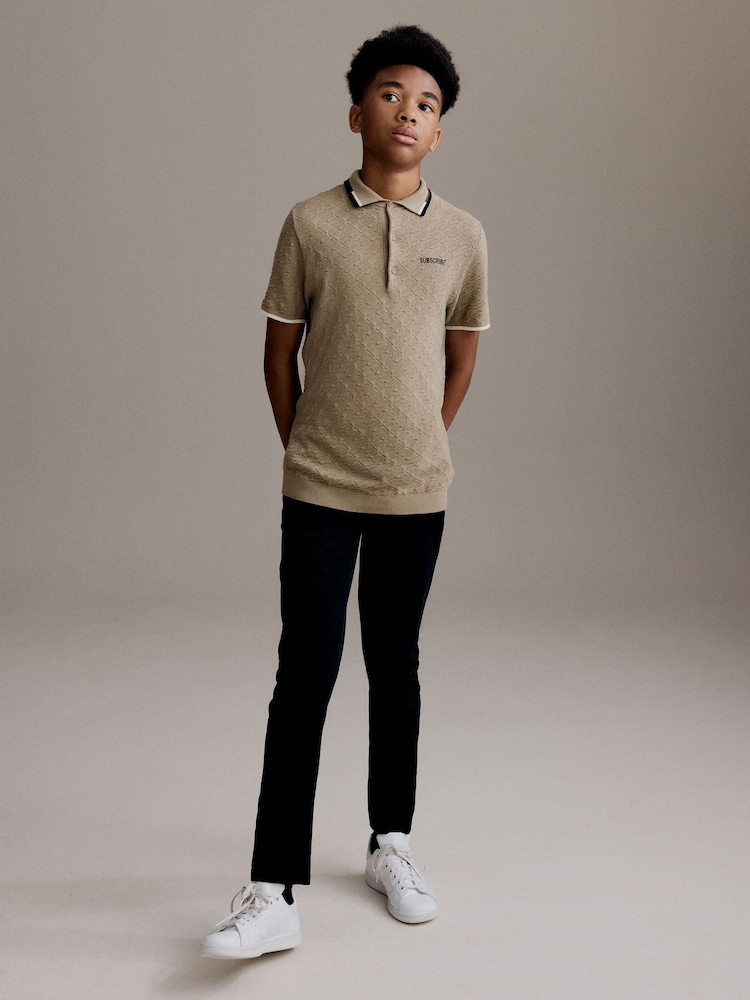 Tan Brown 100% Cotton Textured Knitted Polo Shirt (3-16yrs) - Image 2 of 8
