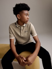Tan Brown 100% Cotton Textured Knitted Polo Shirt (3-16yrs) - Image 3 of 8