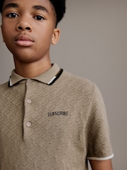Tan Brown 100% Cotton Textured Knitted Polo Shirt (3-16yrs) - Image 4 of 8