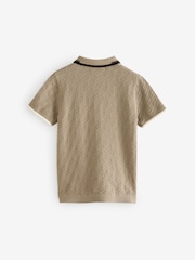 Tan Brown 100% Cotton Textured Knitted Polo Shirt (3-16yrs) - Image 6 of 8