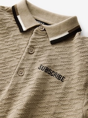 Tan Brown 100% Cotton Textured Knitted Polo Shirt (3-16yrs) - Image 7 of 8