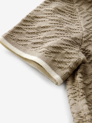 Tan Brown 100% Cotton Textured Knitted Polo Shirt (3-16yrs) - Image 8 of 8