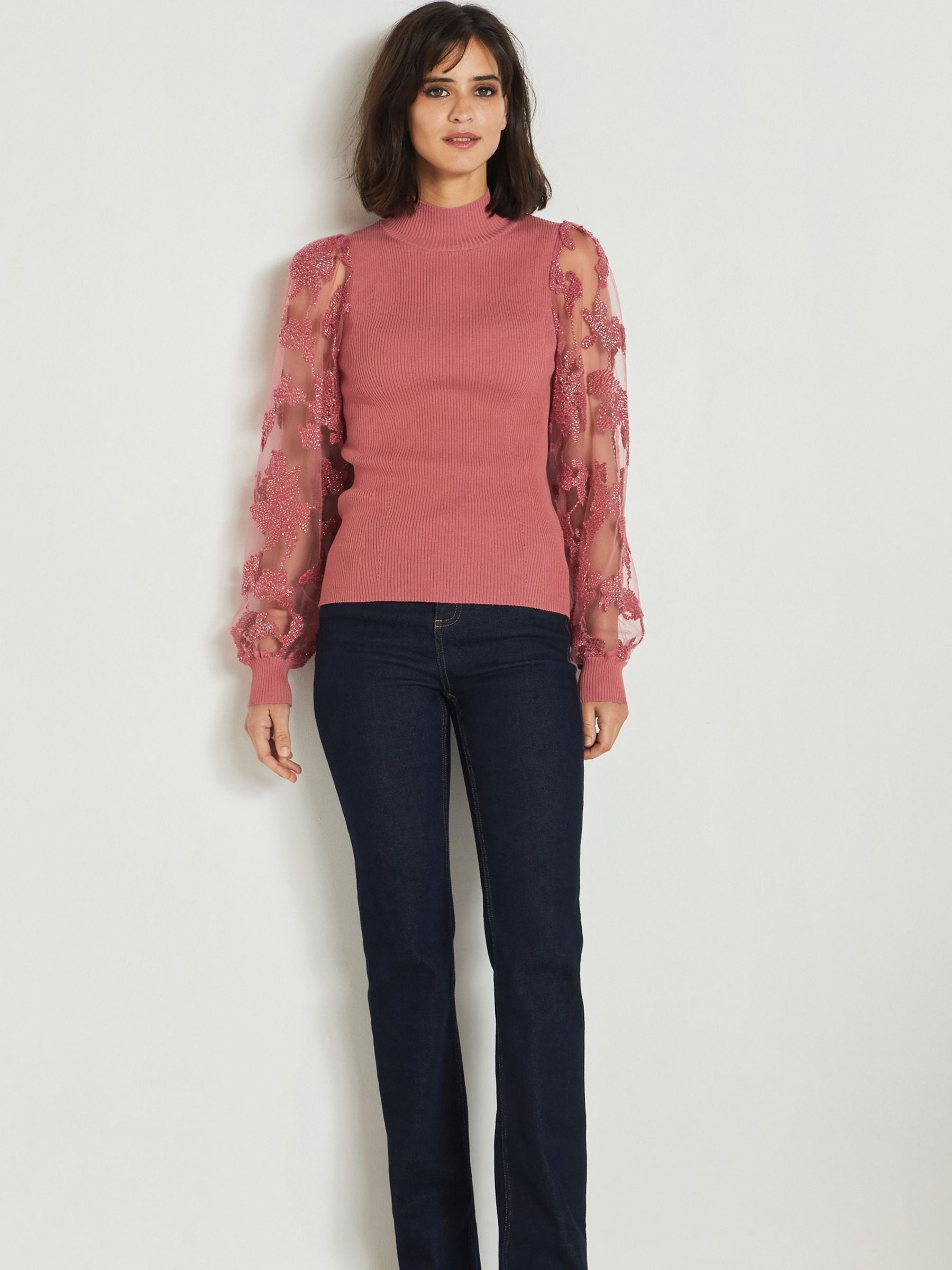 Buy Pink Sparkle Lace Sleeve High Neck Layer Jumper from Next Luxembourg