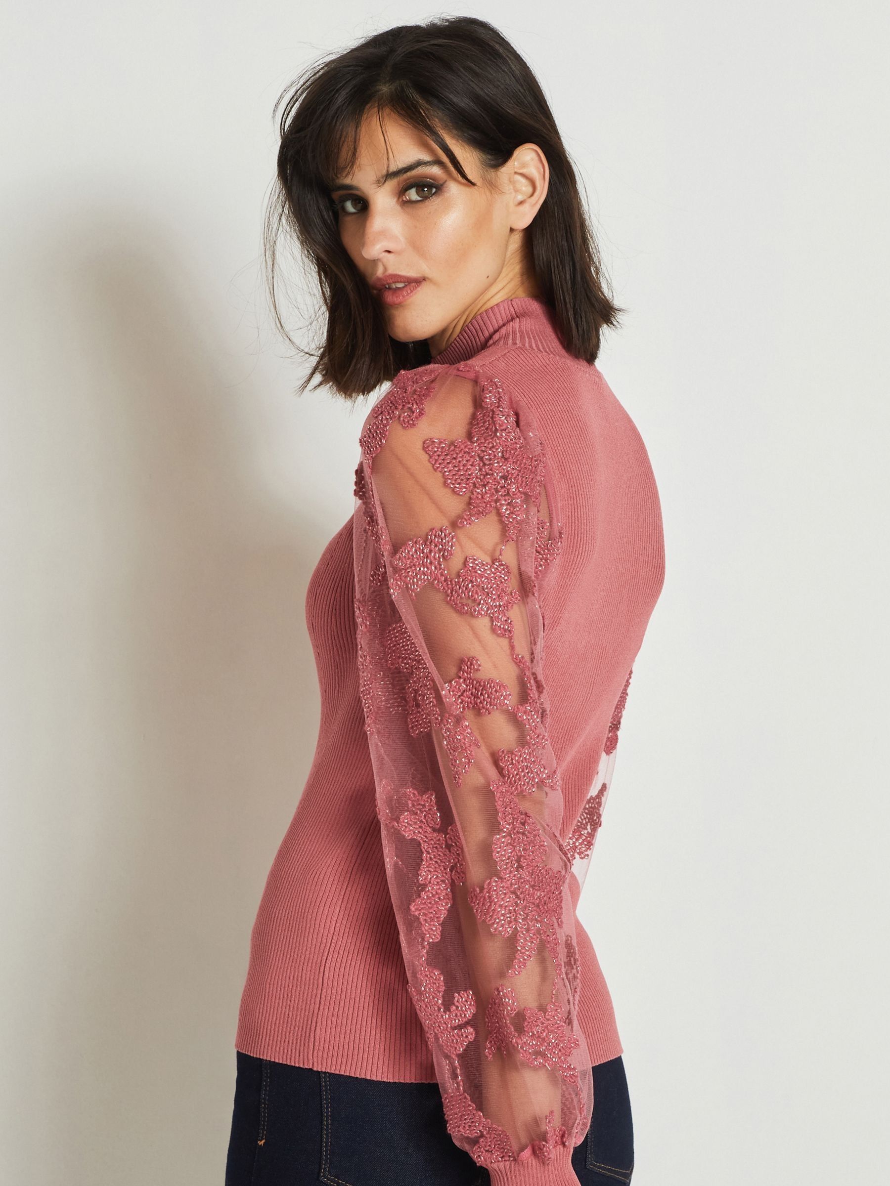 Buy Pink Sparkle Lace Sleeve High Neck Layer Jumper from Next Luxembourg