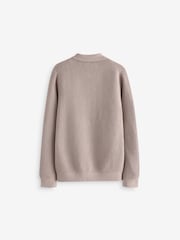 Natural Long Sleeve 100% Cotton Textured Polo Shirt (3-16yrs) - Image 2 of 3