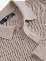 Natural Long Sleeve 100% Cotton Textured Polo Shirt (3-16yrs) - Image 3 of 3