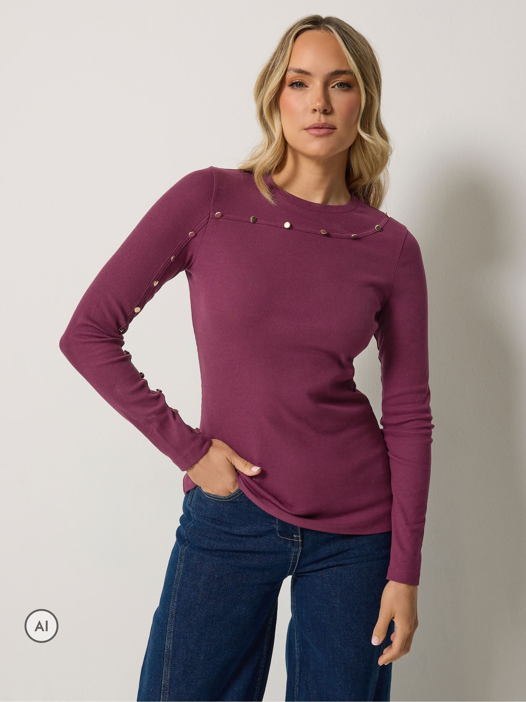 Lts Women's Red Tall Berry Metal Detail Ribbed Top Size 20 - Image 2