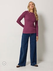 Long Tall Sally Red Metal Detail Ribbed Top - Image 2 of 6