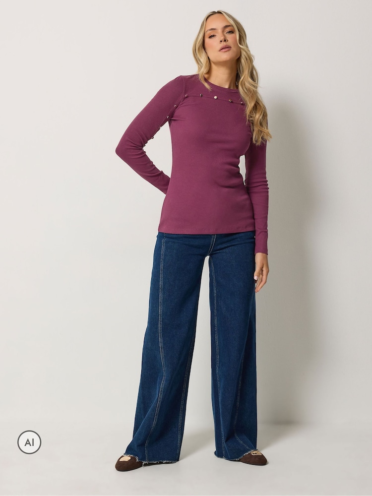 Long Tall Sally Red Metal Detail Ribbed Top - Image 2 of 6 Long Tall Sally Red Metal Detail Ribbed Top - Image 2 of 6