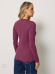 Long Tall Sally Red Metal Detail Ribbed Top - Image 3 of 6