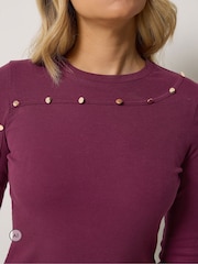 Long Tall Sally Red Metal Detail Ribbed Top - Image 4 of 6